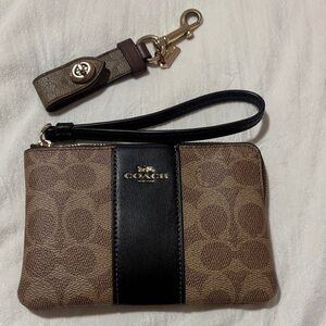 Coach Signature Brown and Black Wristlet